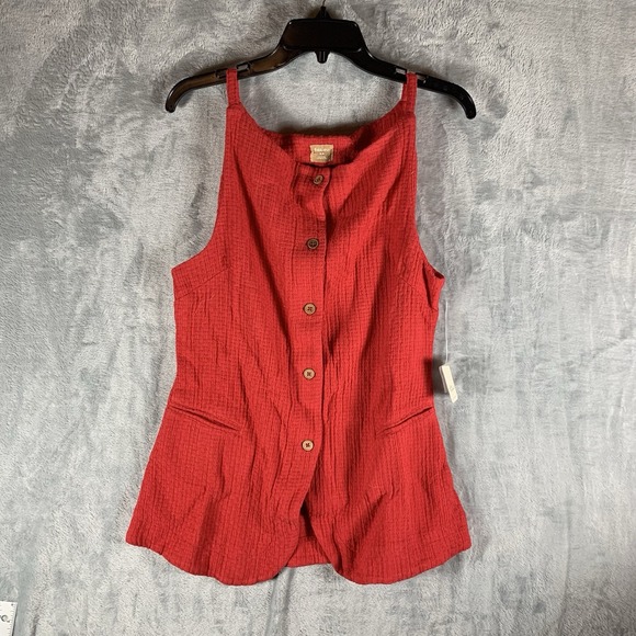 Free People Sweaters - Free People Free-est Women's Button Up Vest Cardigan M Talking‎ Roses Red Weave